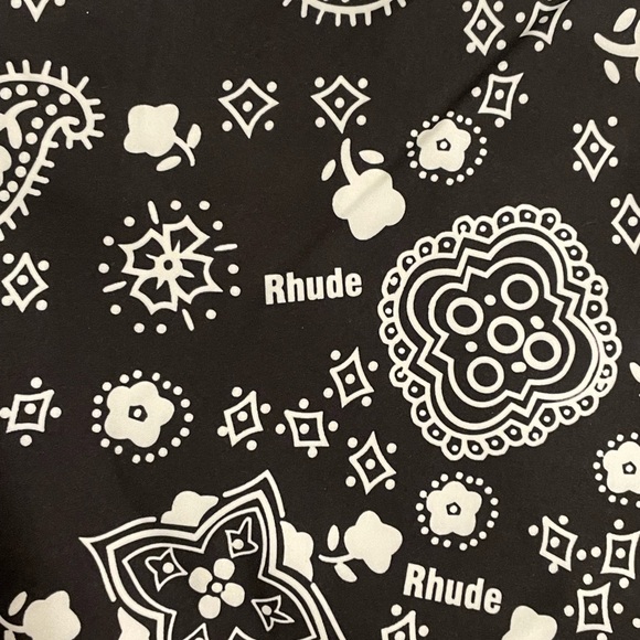 NEW Rhude Bandana Paisley Logo Shorts Black Spell Out RH Swim Trunks - Picture 3 of 8
